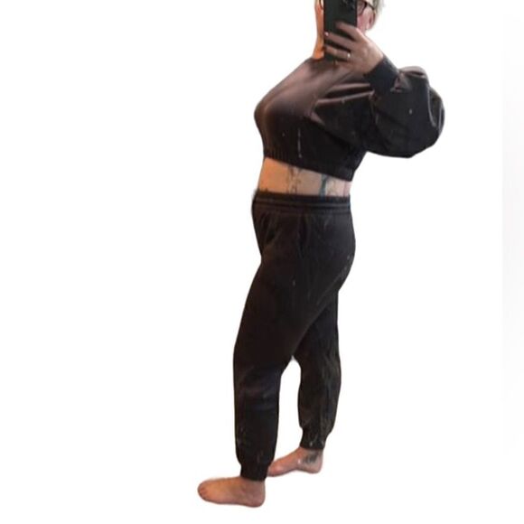 36. Zenana Plum Cropped Sweatshirt & Highwaist Joggers with drawstring NWT - Picture 2 of 4